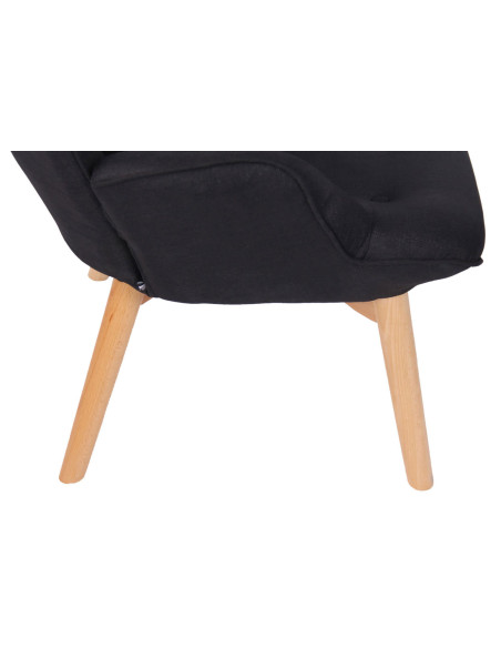 Fauteuil chesterfield moderne capitonné Tissu Noir Bois Naturel Ziven - 6