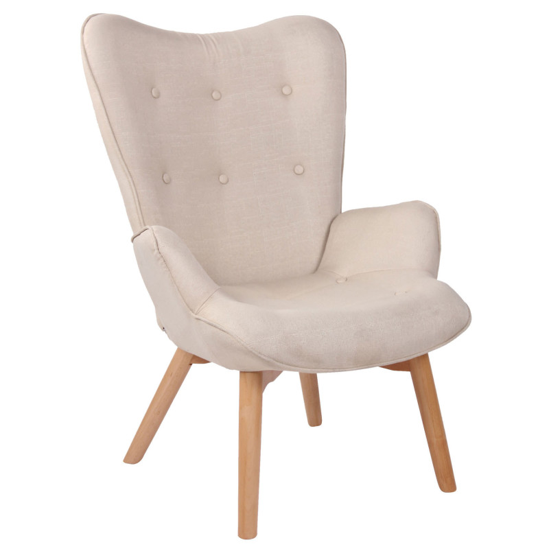 Fauteuil chesterfield moderne capitonné Tissu Blanc crème Bois Naturel Ziven - 1