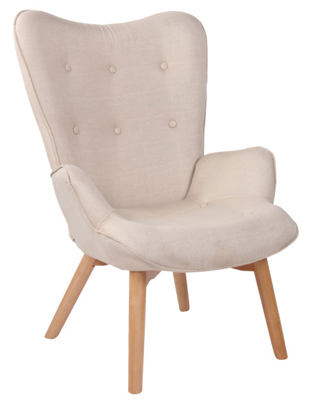 Fauteuil chesterfield moderne capitonné Tissu Blanc crème Bois Naturel Ziven - 1