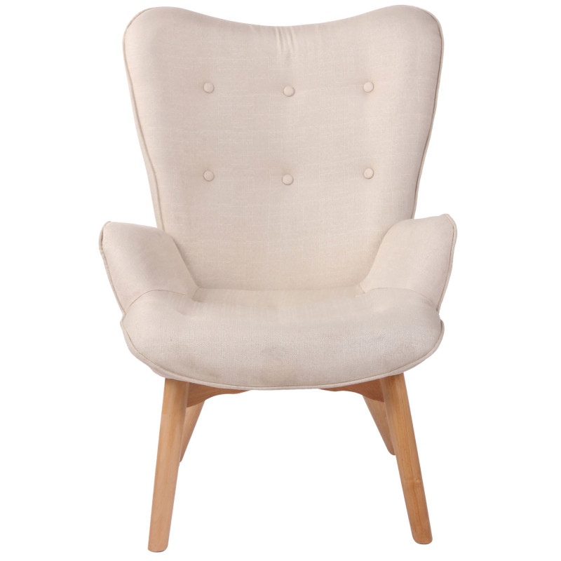 Fauteuil chesterfield moderne capitonné Tissu Blanc crème Bois Naturel Ziven - 2