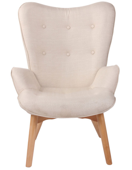 Fauteuil chesterfield moderne capitonné Tissu Blanc crème Bois Naturel Ziven - 2
