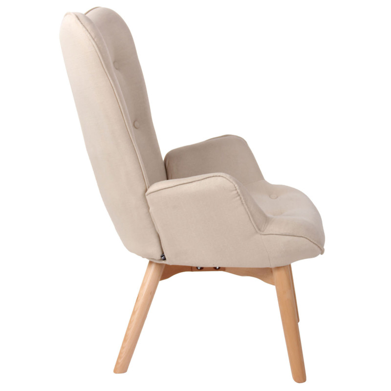 Fauteuil chesterfield moderne capitonné Tissu Blanc crème Bois Naturel Ziven - 3