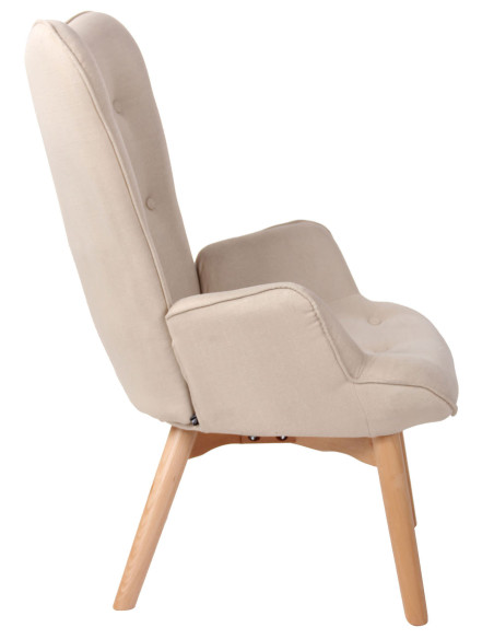 Fauteuil chesterfield moderne capitonné Tissu Blanc crème Bois Naturel Ziven - 3