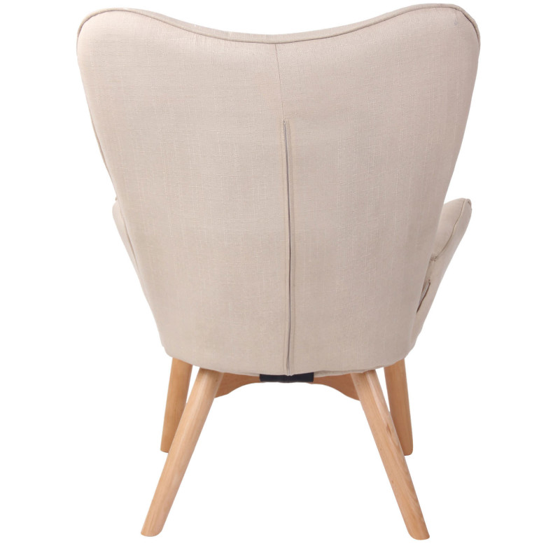 Fauteuil chesterfield moderne capitonné Tissu Blanc crème Bois Naturel Ziven - 4
