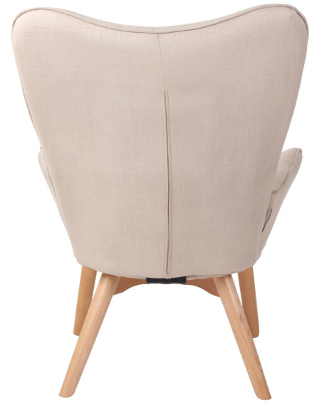 Fauteuil chesterfield moderne capitonné Tissu Blanc crème Bois Naturel Ziven - 4