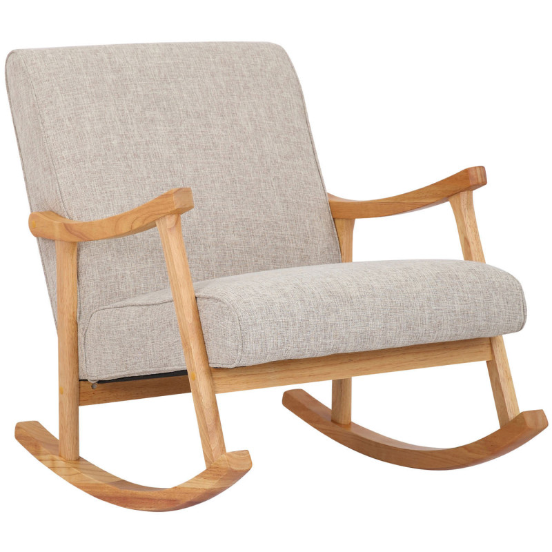 Fauteuil à bascule japandi Tissu Blanc crème Bois Naturel Zerin - 1
