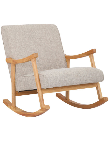 Fauteuil à bascule japandi Tissu Blanc crème Bois Naturel Zerin - 1