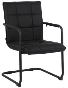 Fauteuil de table vintage industriel Cuir véritable Noir Matelassé Métal Noir Wayen  - 1