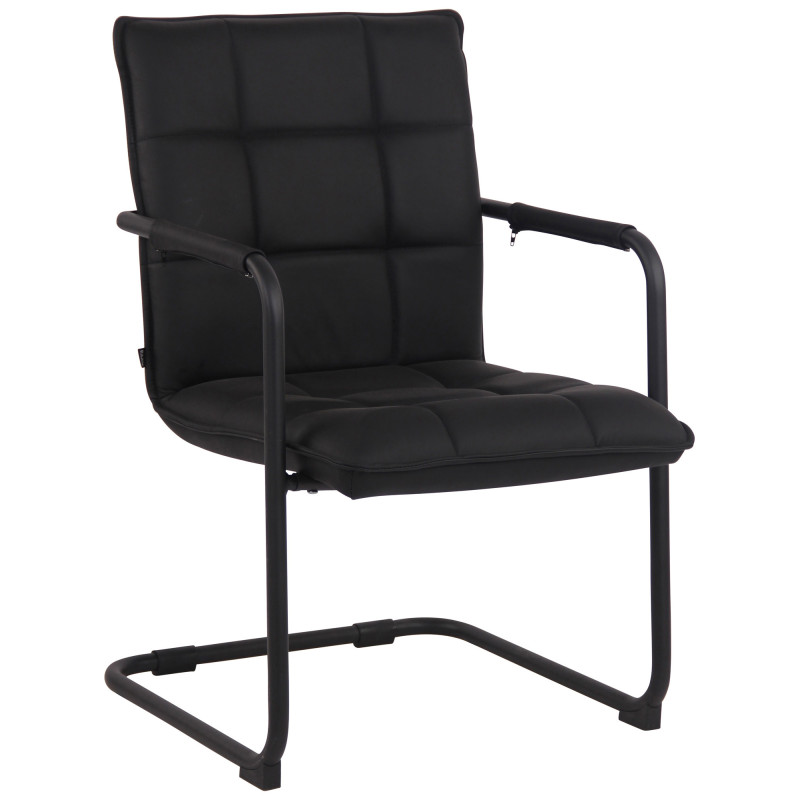 Fauteuil de table vintage industriel Cuir véritable Noir Matelassé Métal Noir Wayen  - 1
