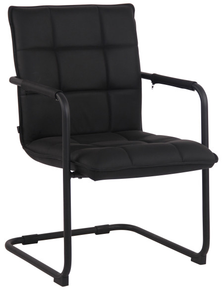 Fauteuil de table vintage industriel Cuir véritable Noir Matelassé Métal Noir Wayen  - 1