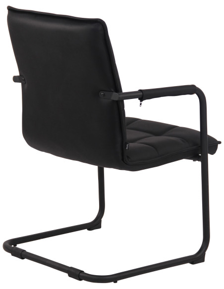 Fauteuil de table vintage industriel Cuir véritable Noir Matelassé Métal Noir Wayen  - 4