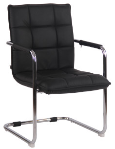 Fauteuil de table vintage industriel Cuir véritable Noir Matelassé Métal Argenté Chromé Wayen  - 1