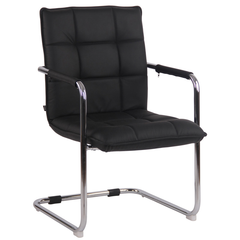 Fauteuil de table vintage industriel Cuir véritable Noir Matelassé Métal Argenté Chromé Wayen  - 1