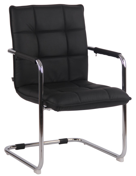 Fauteuil de table vintage industriel Cuir véritable Noir Matelassé Métal Argenté Chromé Wayen  - 1