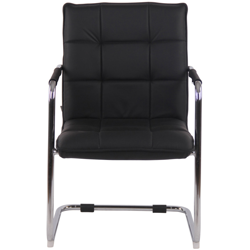 Fauteuil de table vintage industriel Cuir véritable Noir Matelassé Métal Argenté Chromé Wayen  - 2