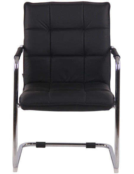 Fauteuil de table vintage industriel Cuir véritable Noir Matelassé Métal Argenté Chromé Wayen  - 2