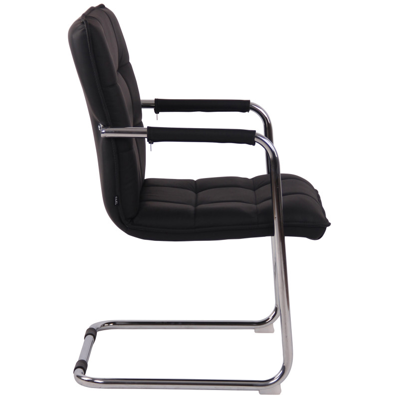 Fauteuil de table vintage industriel Cuir véritable Noir Matelassé Métal Argenté Chromé Wayen  - 3