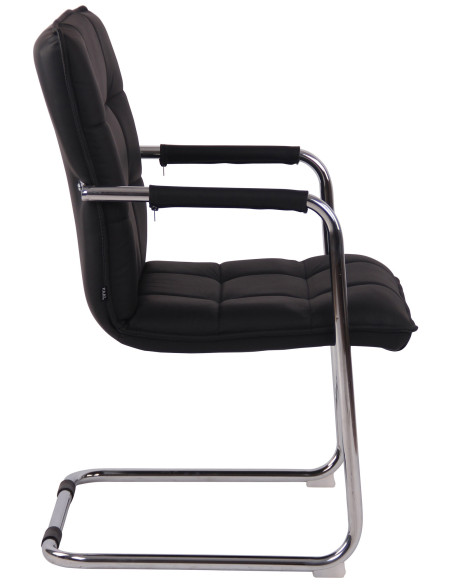 Fauteuil de table vintage industriel Cuir véritable Noir Matelassé Métal Argenté Chromé Wayen  - 3