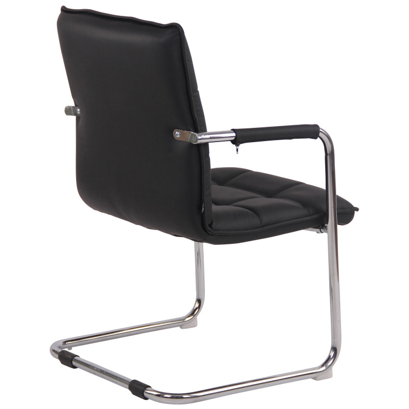 Fauteuil de table vintage industriel Cuir véritable Noir Matelassé Métal Argenté Chromé Wayen  - 4