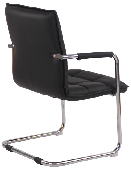 Fauteuil de table vintage industriel Cuir véritable Noir Matelassé Métal Argenté Chromé Wayen  - 4