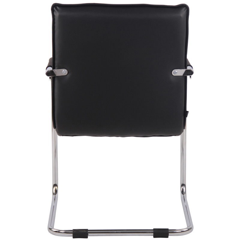 Fauteuil de table vintage industriel Cuir véritable Noir Matelassé Métal Argenté Chromé Wayen  - 5