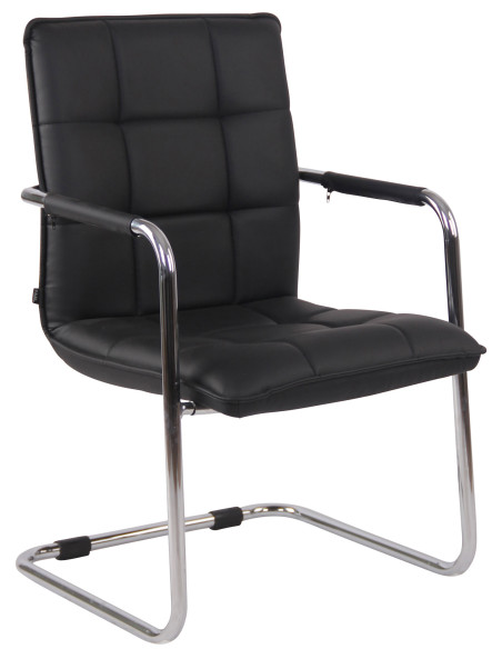 Fauteuil de table vintage industriel Polyuréthane Noir Matelassé Métal Argenté Chromé Wayen - 1