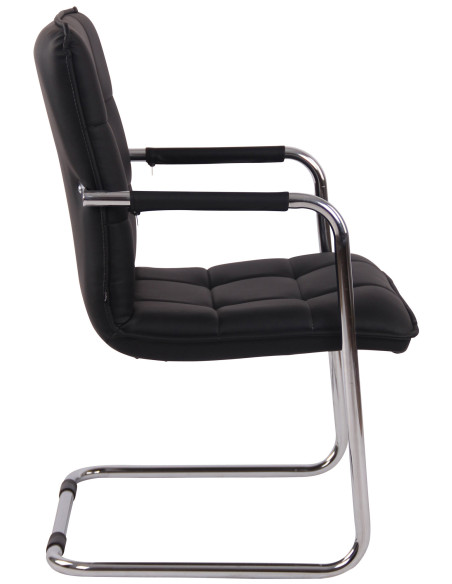 Fauteuil de table vintage industriel Polyuréthane Noir Matelassé Métal Argenté Chromé Wayen - 2