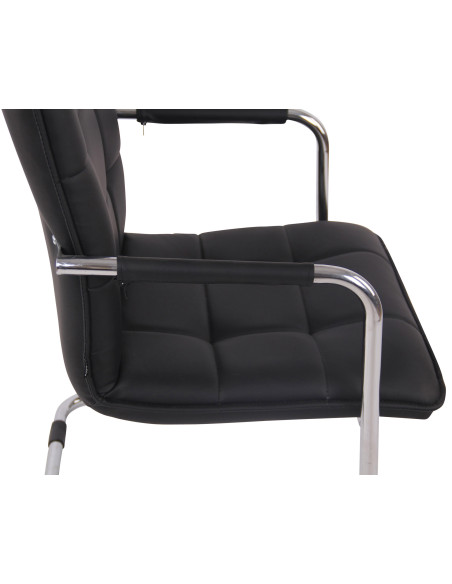 Fauteuil de table vintage industriel Polyuréthane Noir Matelassé Métal Argenté Chromé Wayen - 6