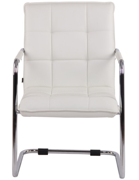 Fauteuil de table vintage industriel Polyuréthane Blanc Matelassé Métal Argenté Chromé Wayen - 2