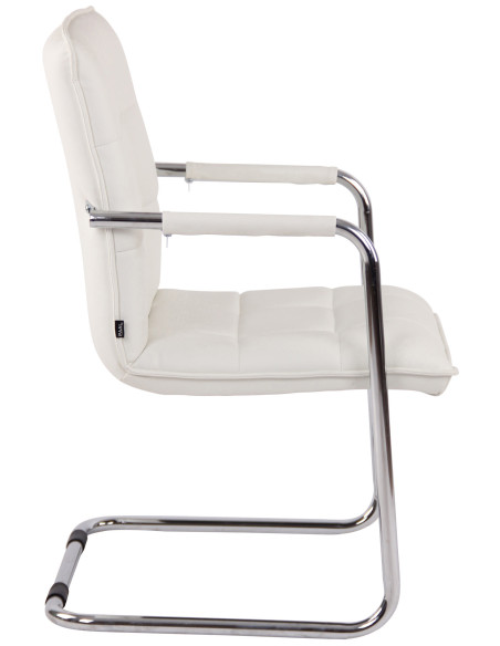 Fauteuil de table vintage industriel Polyuréthane Blanc Matelassé Métal Argenté Chromé Wayen - 3