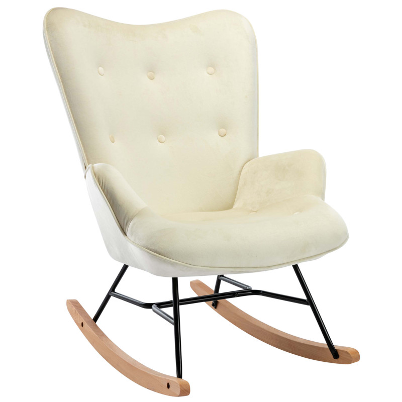 Fauteuil à bascule rétro chic Velours Blanc crème Métal Noir Bois Naturel Warol - 1