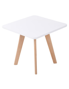 Table basse moderne scandinave Carrée 50 cm Bois MDF Blanc Bois de hêtre Naturel Denor - 1