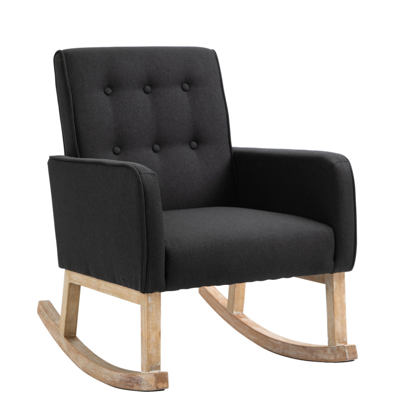 Fauteuil à bascule rétro scandinave Tissu Noir Capitonné Bois Naturel Koyen - 1