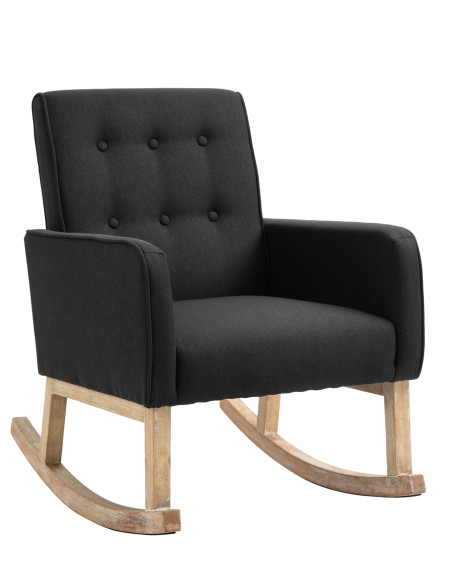 Fauteuil à bascule rétro scandinave Tissu Noir Capitonné Bois Naturel Koyen - 1