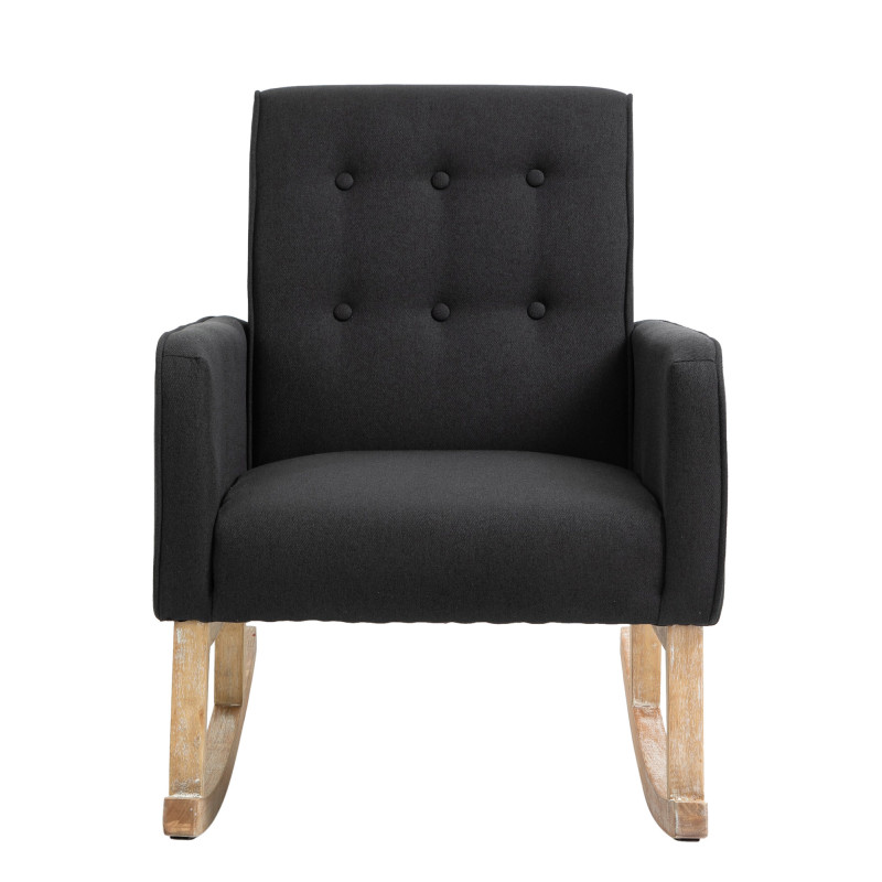 Fauteuil à bascule rétro scandinave Tissu Noir Capitonné Bois Naturel Koyen - 2