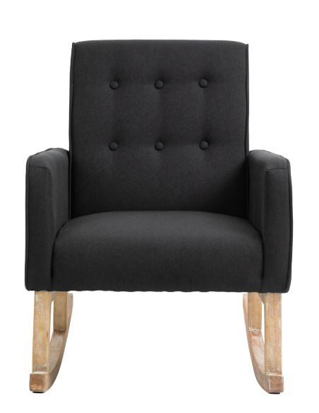 Fauteuil à bascule rétro scandinave Tissu Noir Capitonné Bois Naturel Koyen - 2