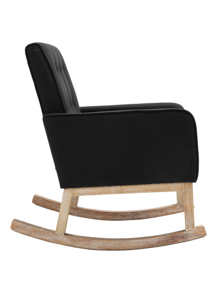 Fauteuil à bascule rétro scandinave Tissu Noir Capitonné Bois Naturel Koyen - 3