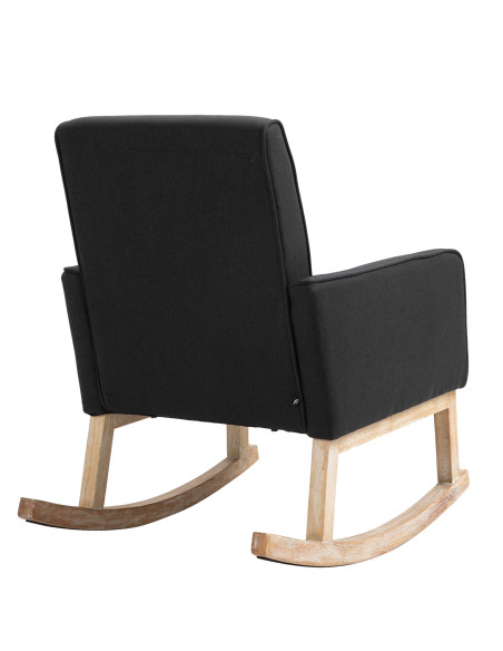 Fauteuil à bascule rétro scandinave Tissu Noir Capitonné Bois Naturel Koyen - 4