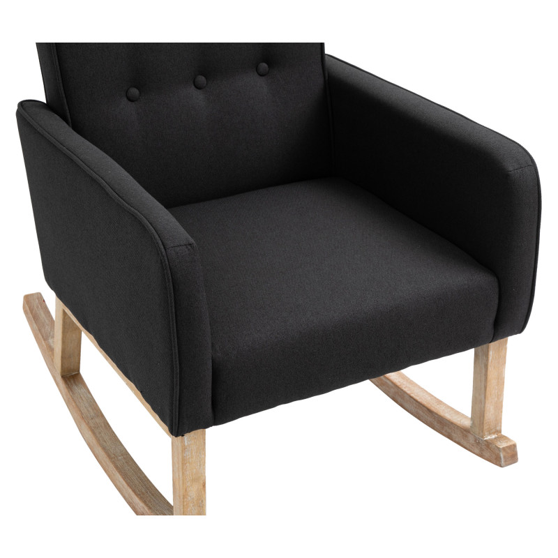 Fauteuil à bascule rétro scandinave Tissu Noir Capitonné Bois Naturel Koyen 