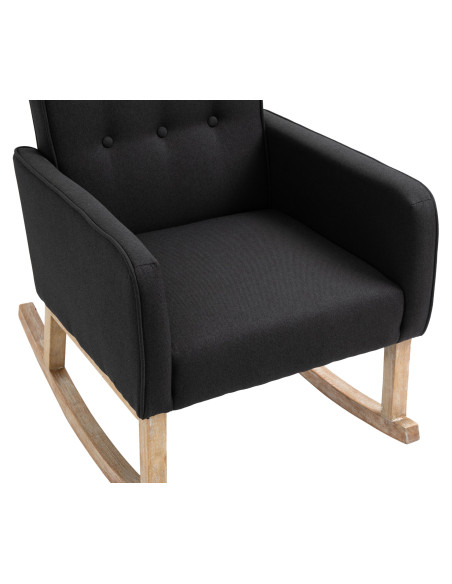 Fauteuil à bascule rétro scandinave Tissu Noir Capitonné Bois Naturel Koyen 