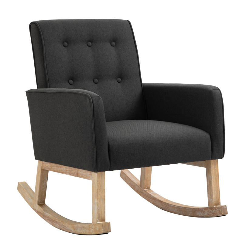 Fauteuil à bascule rétro scandinave Tissu Gris foncé Capitonné Bois Naturel Koyen - 1