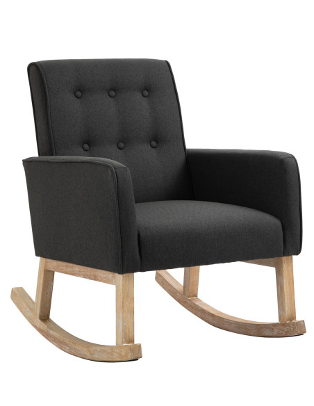 Fauteuil à bascule rétro scandinave Tissu Gris foncé Capitonné Bois Naturel Koyen - 1