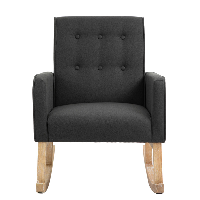 Fauteuil à bascule rétro scandinave Tissu Gris foncé Capitonné Bois Naturel Koyen - 2