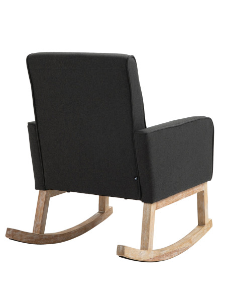 Fauteuil à bascule rétro scandinave Tissu Gris foncé Capitonné Bois Naturel Koyen - 4