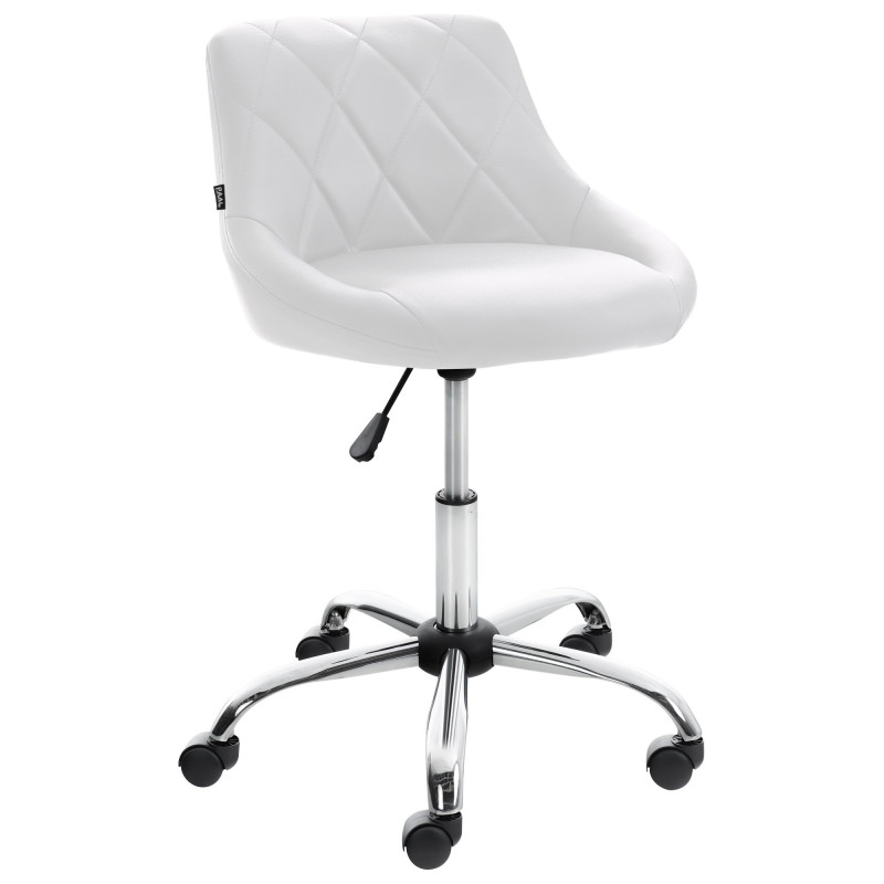 Chaise de bureau à roulettes moderne chic Polyuréthane Blanc Matelassé Métal Argenté Chromé Beyra - 1