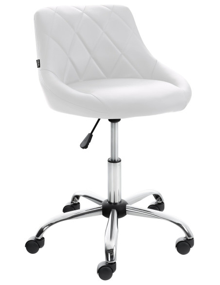 Chaise de bureau à roulettes moderne chic Polyuréthane Blanc Matelassé Métal Argenté Chromé Beyra - 1