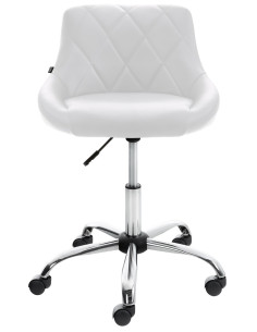 Chaise de bureau à roulettes moderne chic Polyuréthane Blanc Matelassé Métal Argenté Chromé Beyra - 2