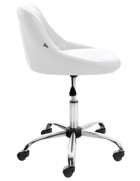 Chaise de bureau à roulettes moderne chic Polyuréthane Blanc Matelassé Métal Argenté Chromé Beyra - 3