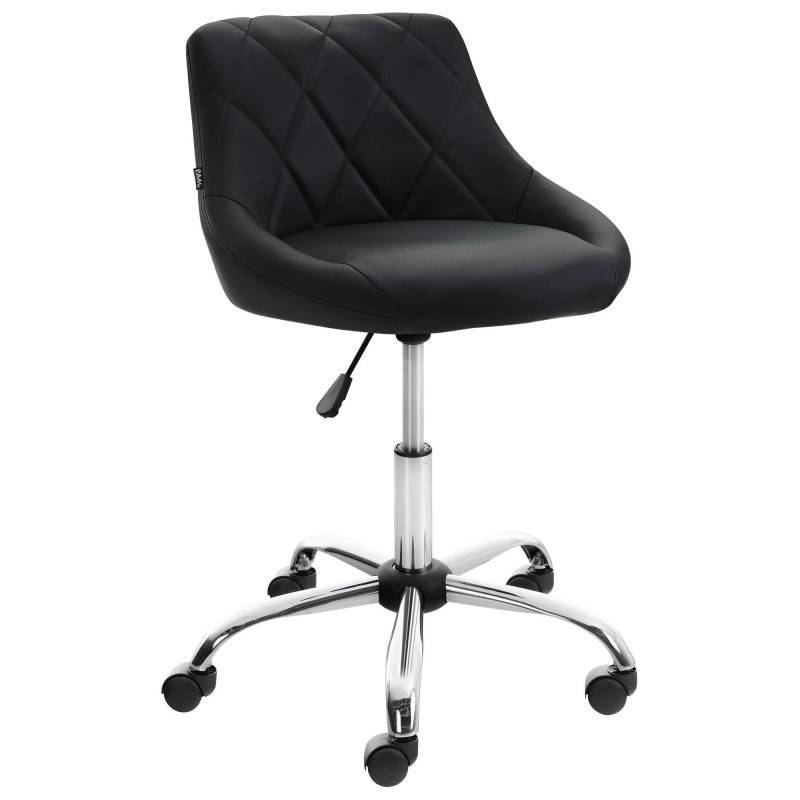 Chaise de bureau à roulettes moderne chic Polyuréthane Noir Matelassé Métal Argenté Chromé Beyra - 1