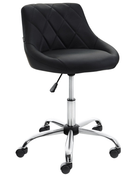 Chaise de bureau à roulettes moderne chic Polyuréthane Noir Matelassé Métal Argenté Chromé Beyra - 1